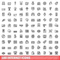 100 internet icons set, outline style vector