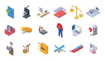 Regulated products icons set isometric vector. Control quality vector