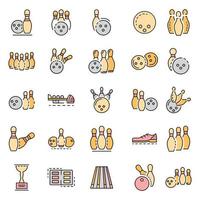 Bowling icon set, outline style vector