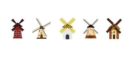 Wind mill icon set, flat style vector