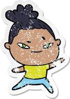 distressed sticker of a cartoon woman vector