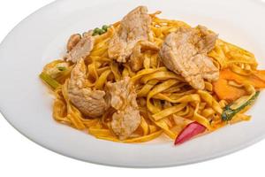 Fried noodles with pork photo