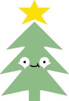 árbol de navidad de dibujos animados retro de color plano vector