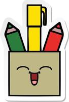 sticker of a cute cartoon pencil pot vector