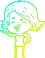 cold gradient line drawing cartoon girl pulling face vector