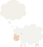 cartoon sheep and thought bubble in retro style vector