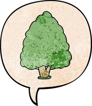 cartoon tall tree and speech bubble in retro texture style vector
