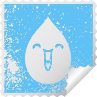 quirky distressed square peeling sticker symbol emotional rain drop vector