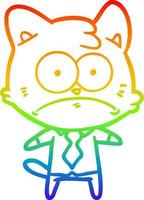 rainbow gradient line drawing cartoon nervous business cat vector