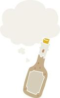 cartoon beer bottle and thought bubble in retro style vector