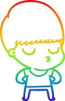 rainbow gradient line drawing cartoon calm boy vector