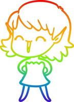 rainbow gradient line drawing cartoon elf girl vector