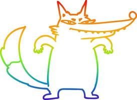 dibujo de línea de gradiente de arco iris lobo de dibujos animados astuto vector