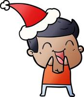 gradient cartoon of a man laughing wearing santa hat vector