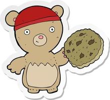 sticker of a cartoon teddy bear with cookie vector