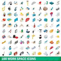 100 work space icons set, isometric 3d style vector