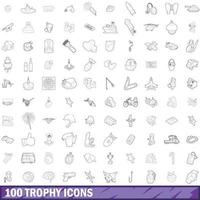 100 trophy icons set, outline style vector