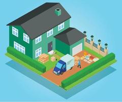 Relocation concept banner, isometric style vector