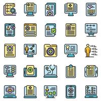 Electronic patient card icons set vector flat