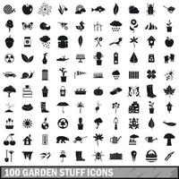 100 garden stuff icons set, simple style vector