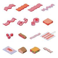 Bacon icons set, isometric style vector