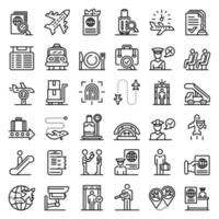 Passport control icons set, outline style vector