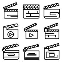 Clapper icons set, outline style vector