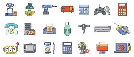 Electronic device icon set, cartoon style vector