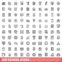 100 iconos escolares establecidos, estilo de esquema vector