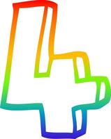 rainbow gradient line drawing cartoon number four vector