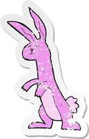 pegatina retro angustiada de un conejo de dibujos animados vector