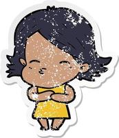 distressed sticker of a cartoon woman vector