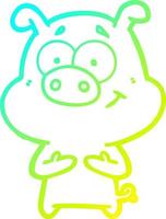cold gradient line drawing happy cartoon pig vector