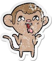 distressed sticker of a crazy cartoon monkey vector