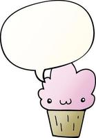 cartoon cupcake and face and speech bubble in smooth gradient style vector