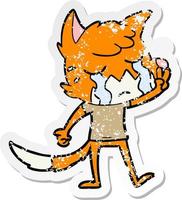 distressed sticker of a crying waving fox cartoon vector