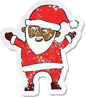 retro distressed sticker of a cartoon santa claus vector