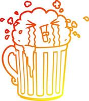 warm gradient line drawing cartoon mug of beer crying vector