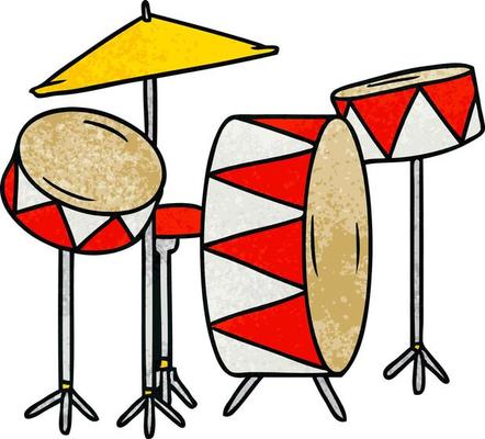 textured cartoon doodle of a drum kit