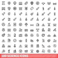 100 science icons set, outline style vector