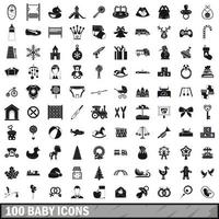 100 baby icons set, simple style vector