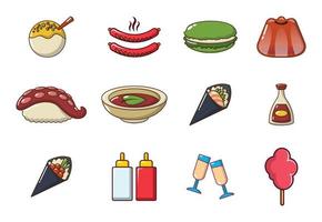 Food icon set, cartoon style vector