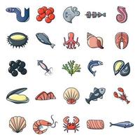 Seafood fish ocean icons set, cartoon style