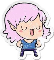 distressed sticker of a cartoon elf girl vector