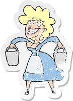 retro distressed sticker of a cartoon milkmaid carrying buckets vector