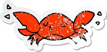 distressed sticker of a cartoon crab vector