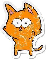 distressed sticker of a cartoon cat vector