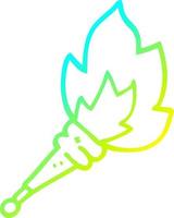 cold gradient line drawing cartoon flaming torch vector