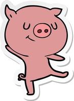 sticker of a happy cartoon pig vector