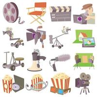 Movie cinema symbols icons set, cartoon style vector